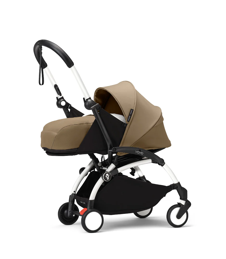 Stokke® YOYO³ stroller with newborn to toddler White/Toffee - Image 3